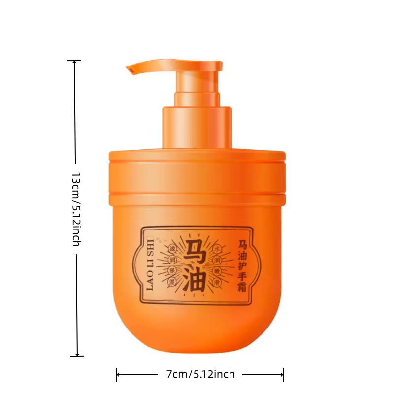 Crème pour les mains à l'huile de cheval, texture légère et crémeuse, facile à appliquer et à absorber, procure une sensation hydratante et confortable sur la peau, non grasse, contient des ingrédient