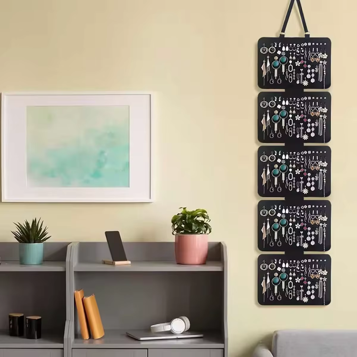 Sac suspendu pour rangement de bijoux à 5 couches, en feutre, pour boucles d'oreilles, broches, présentoir de badges, grande capacité, 1 pièce