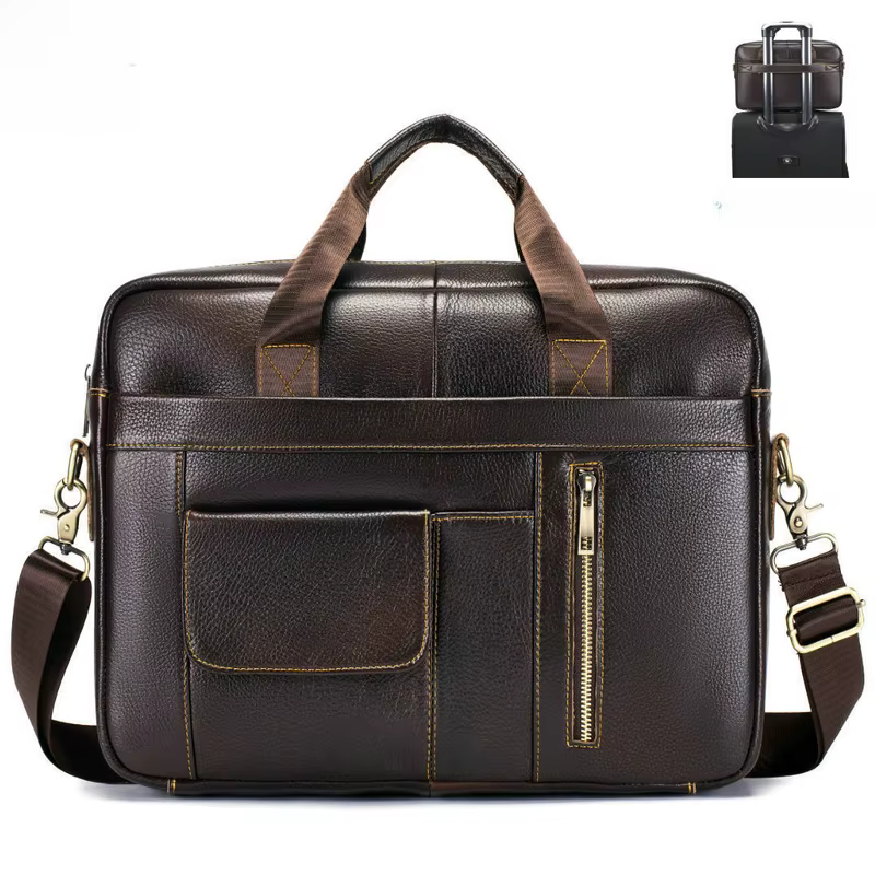 Nouveau sac pour homme - sac à main en cuir véritable pour homme, sac pour ordinateur en cuir de vache, mallette d'affaires de grande capacité de 14 pouces