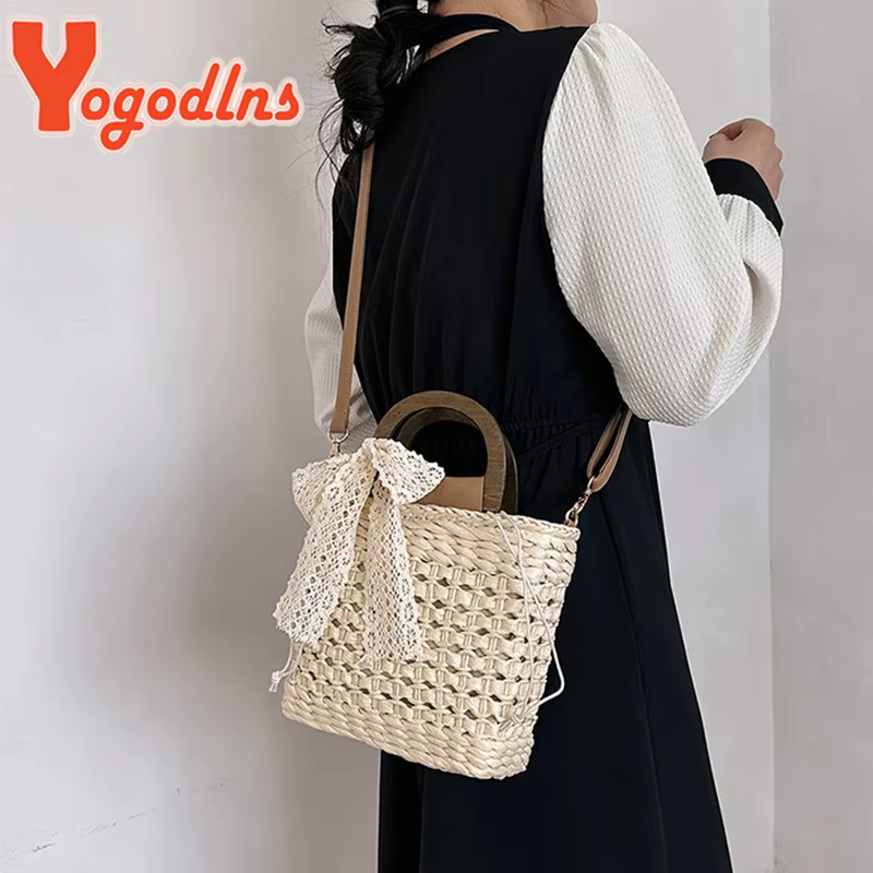 Sac à main en paille tissé à la main pour femmes, petit sac carré, forme de dentelle, nœud en rotin, capacité décontractée, plage initiée, sac à bandoulière