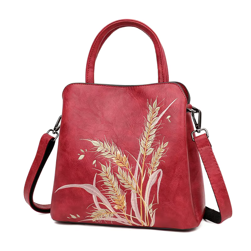Sac à main brodé vintage pour femme, élégant sac bandoulière, sac de navetteur grande capacité à plusieurs compartiments