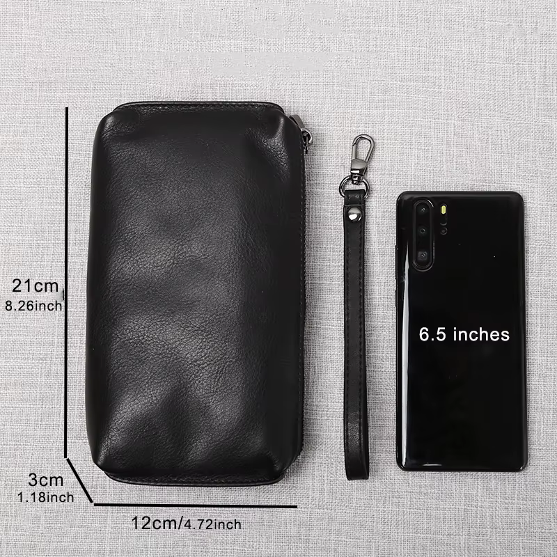 Sac à main en cuir véritable pour hommes, en cuir souple, rétro décontracté, première couche en peau de vache, Long portefeuille avec fermeture éclair de grande capacité, sac pour téléphone