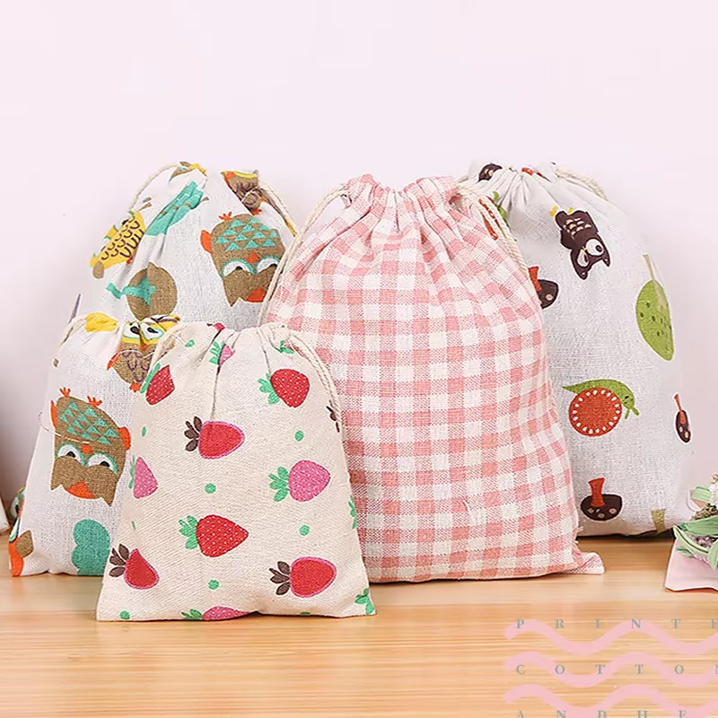 Sac de rangement en coton et lin pour jouets et friandises pour animaux de compagnie, pochette à cordon, sac de voyage mignon pour enfants, sac de rangement pour chaussures en tissu, trousse de maquil