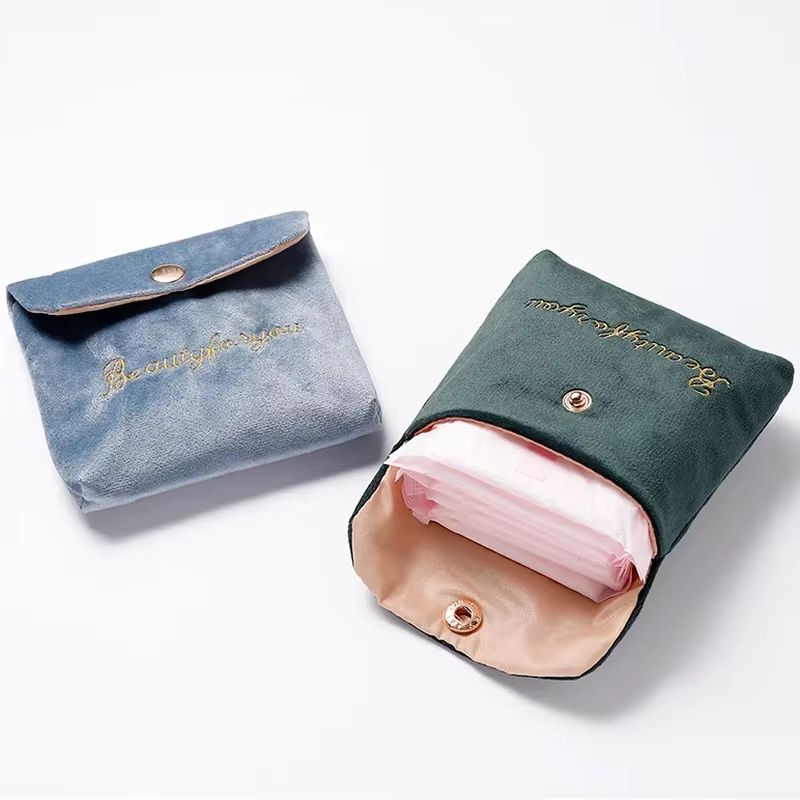 Sac à Cosmétiques en Velours pour Femme et Fille, Serviette de Voyage, Serviette Hygiénique, Rouge à Lèvres, Pochette de Maquillage