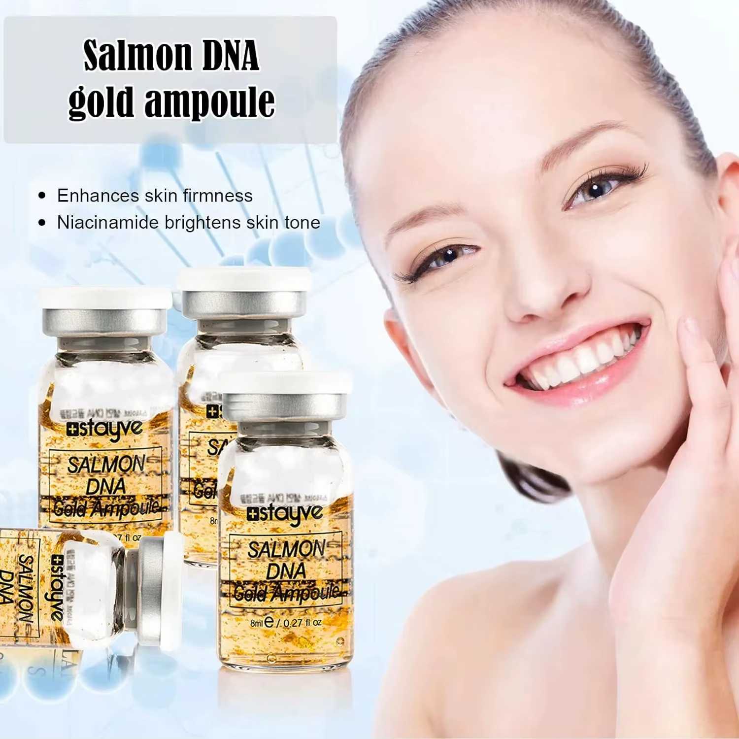 Kit de sérum ampoule dorée à l'ADN de saumon naturel 8ml Stayve Essence faciale hydratante