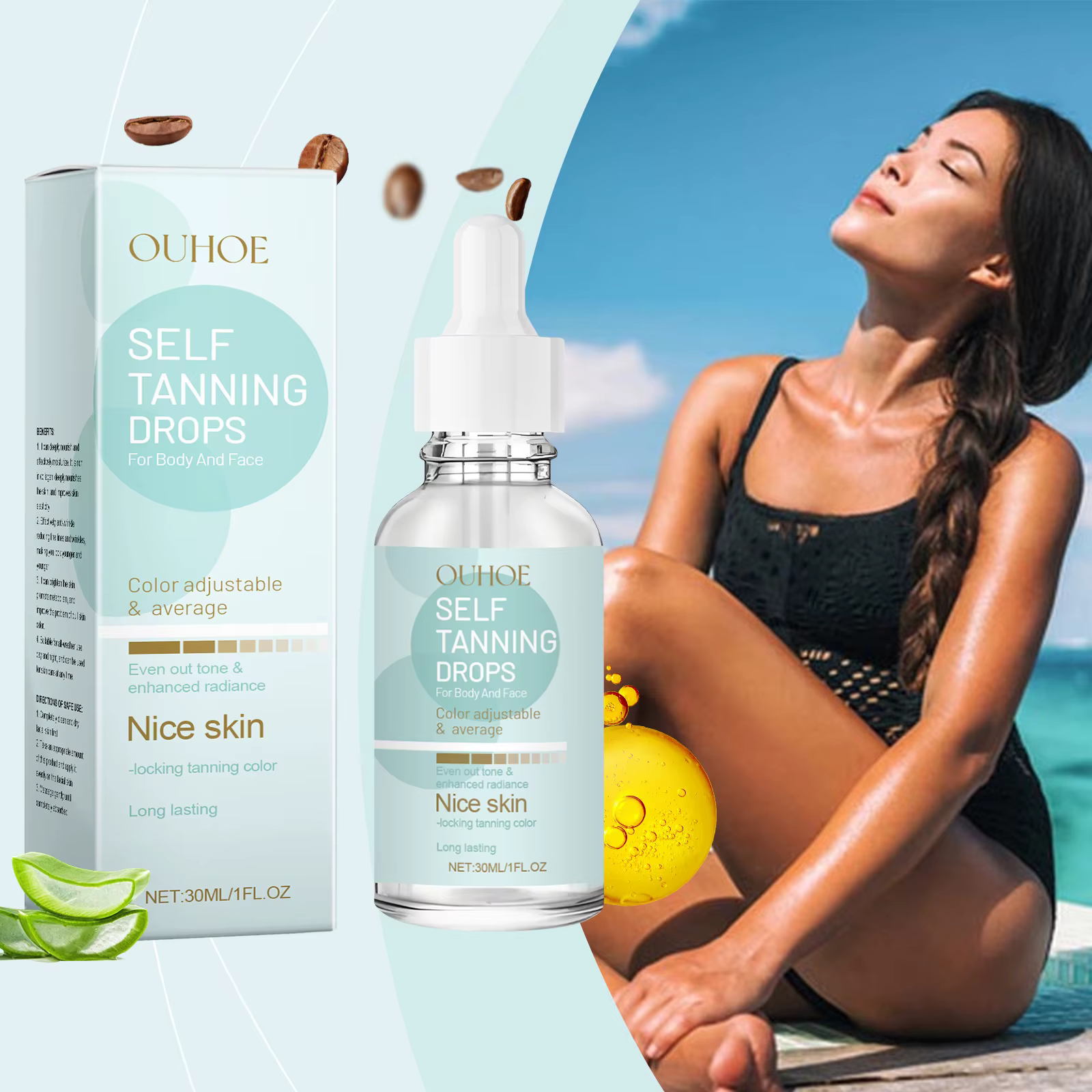 Gouttes autobronzantes bronzées sans soleil