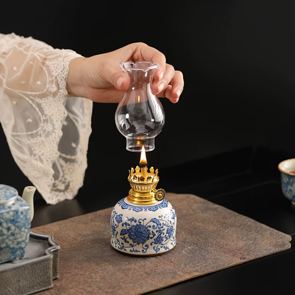 Lampe à huile vintage en céramique