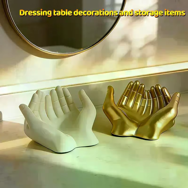 Ornement de bijouterie portatif de couleur crème, un objet de rangement et de décoration haut de gamme pour la maison, la chambre, la table de maquillage ou le bureau