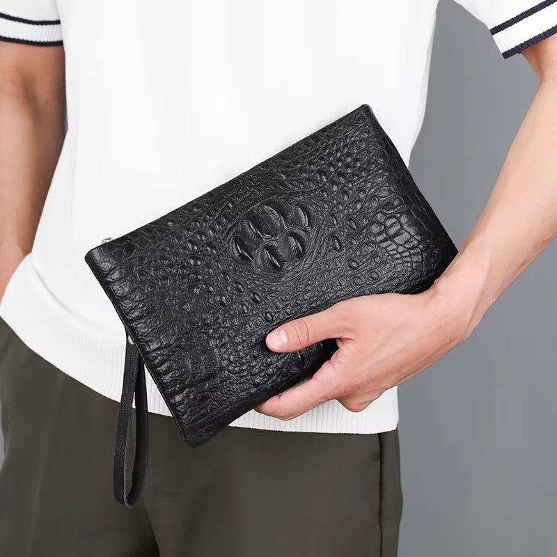 Pochette à main pour hommes avec alligator - cuir gaufré, élégante et pratique pour un usage quotidien Grand portefeuille