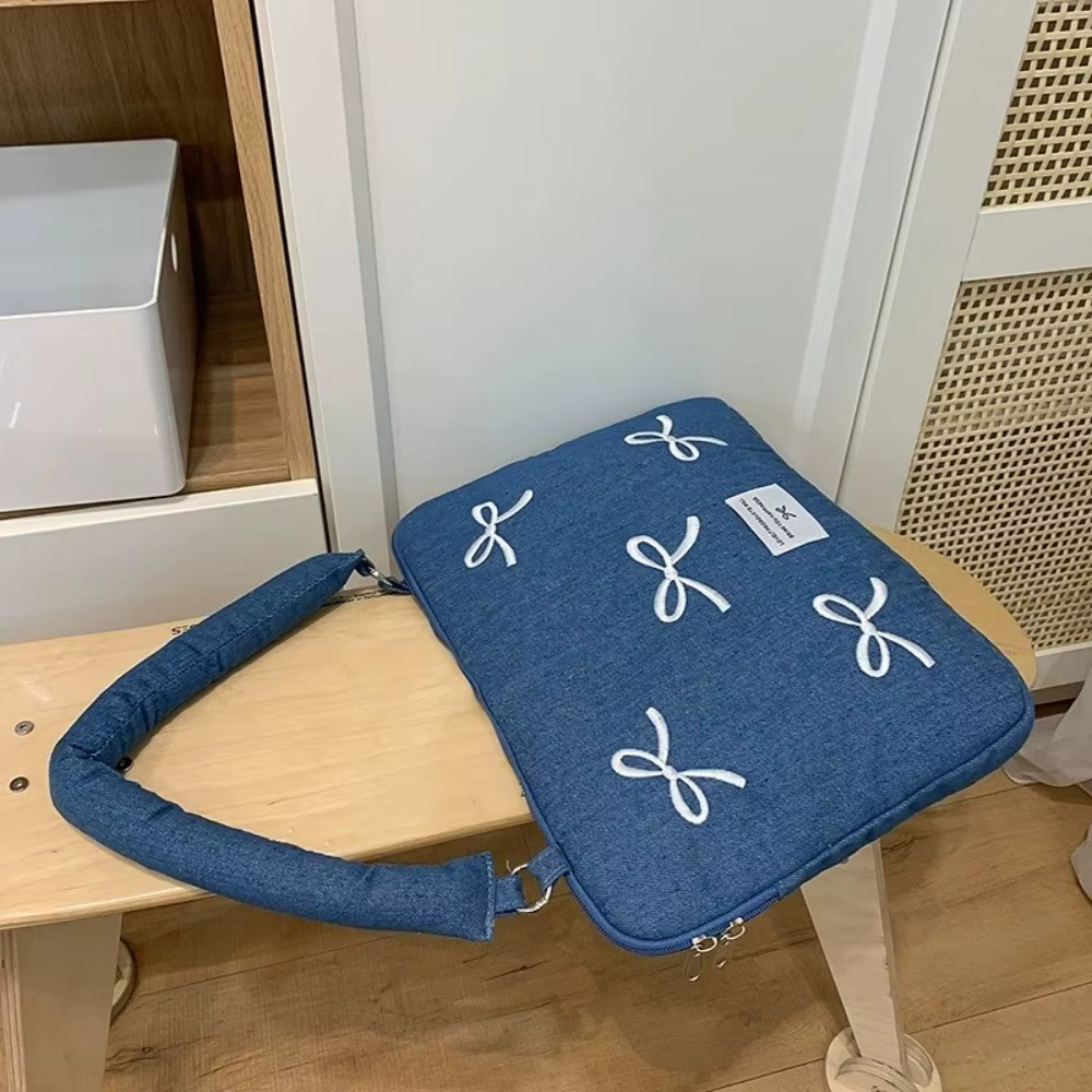 Sac d'ordinateur portable tendance et portable 14 pouces, housse antichoc pour ordinateur portable, sac à main brodé avec nœud, pour les trajets quotidiens