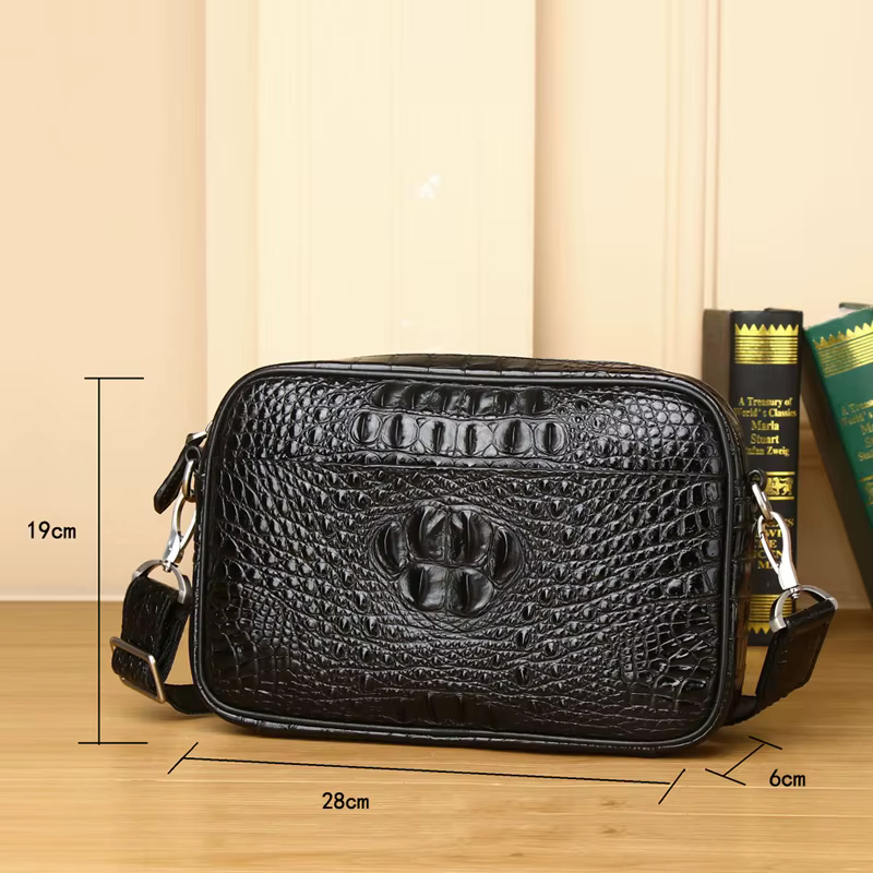 Sac à main en alligator en cuir véritable pour homme, grande capacité, porte-documents d'affaires, sac à bandoulière, sac en peau de cercle véritable, mode