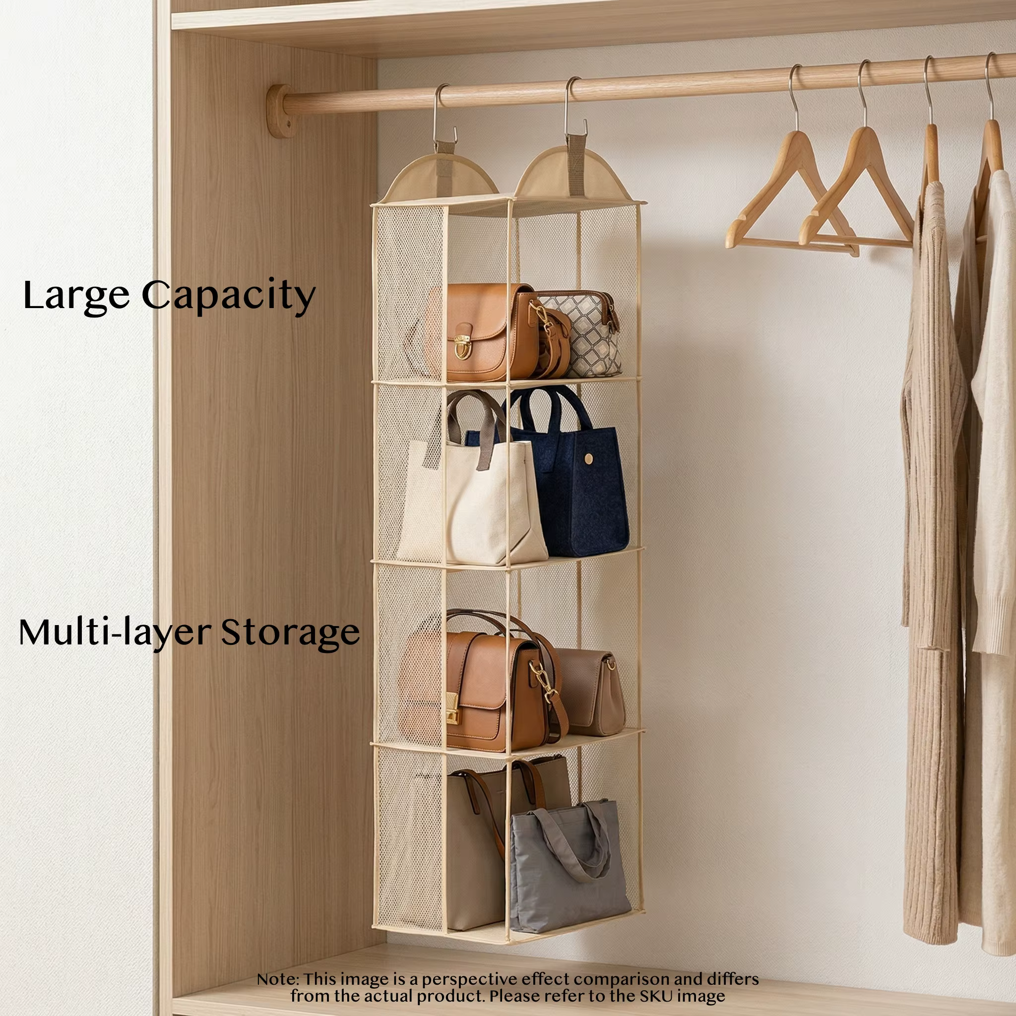 Organisateur de sacs à main pour placard, support suspendu pour sacs à main et pochettes, anti-poussière, multi-niveaux