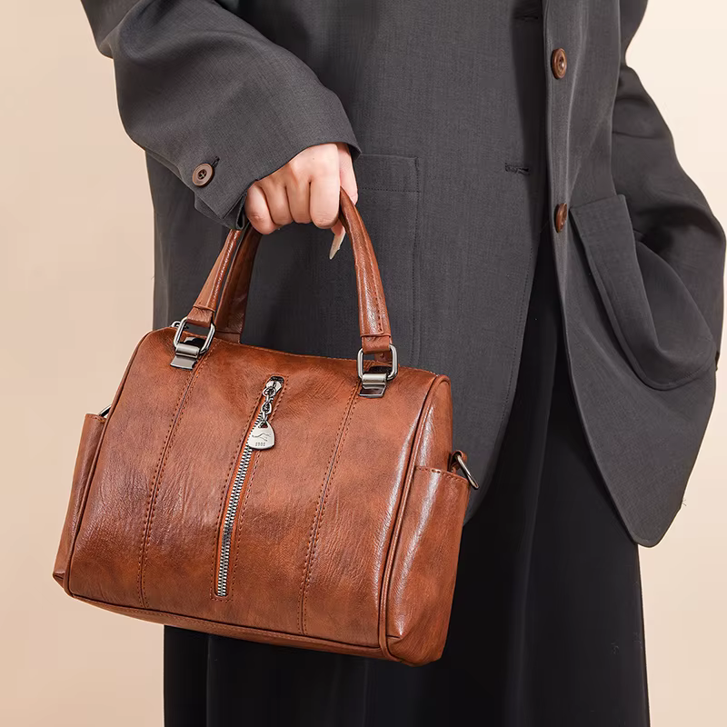 Sac fourre-tout Vintage en cuir PU solide pour femmes, fourre-tout à poignée supérieure, sacoche à bandoulière de grande capacité, sac à main de banlieue