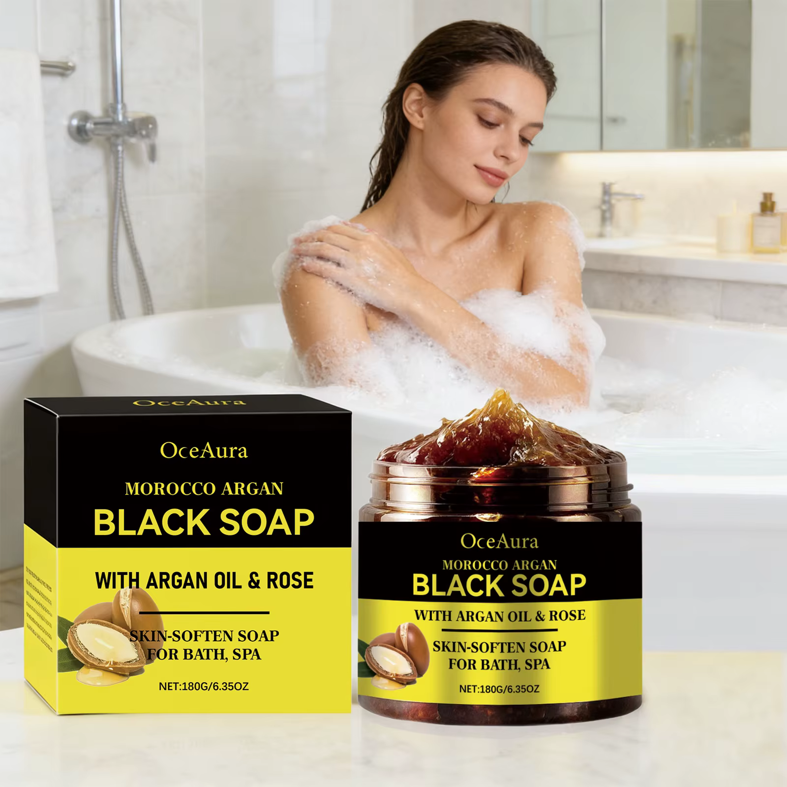 Savon noir marocain à l'huile d'argan pour exfolier