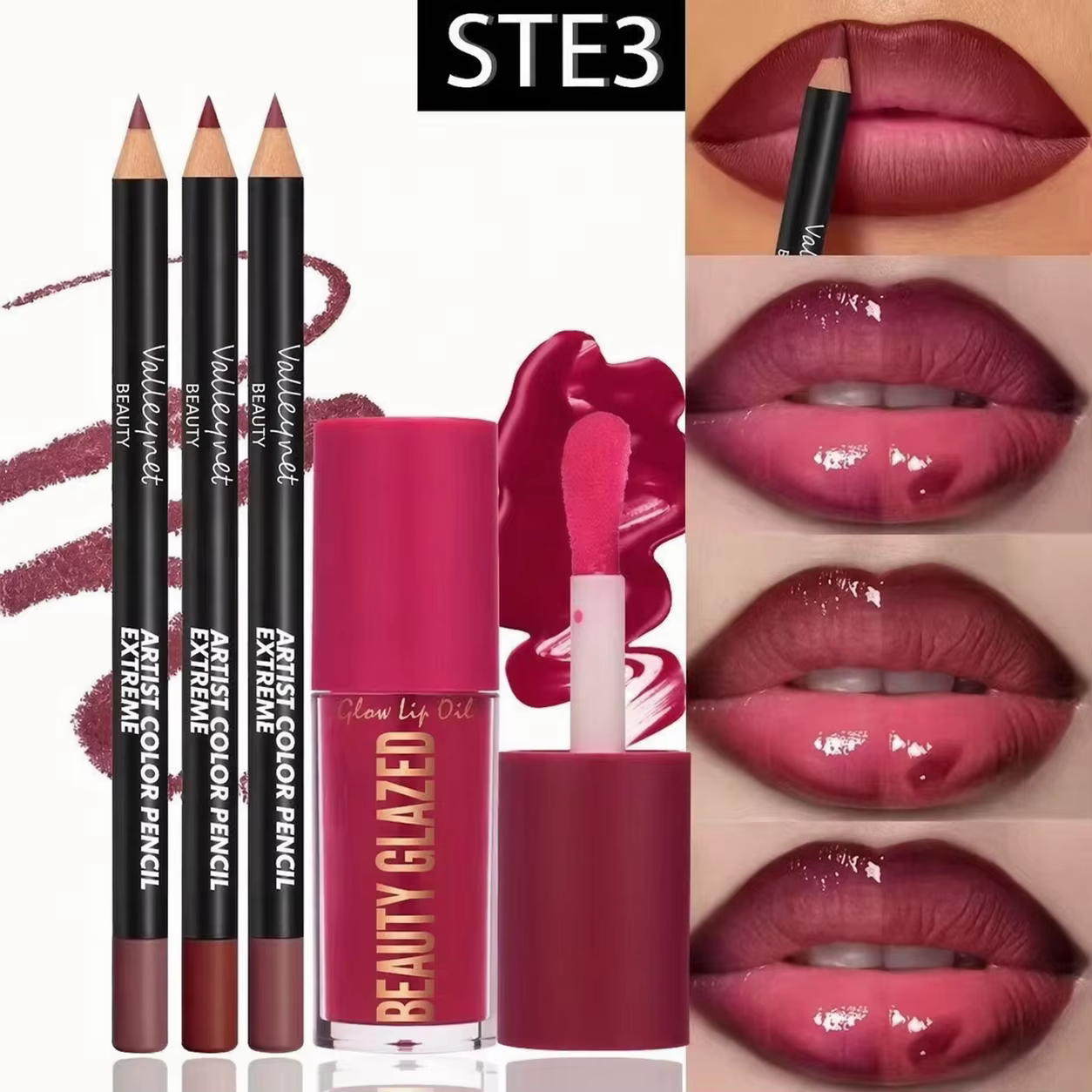 Ensemble de 4 kits pour les lèvres - 3 crayons