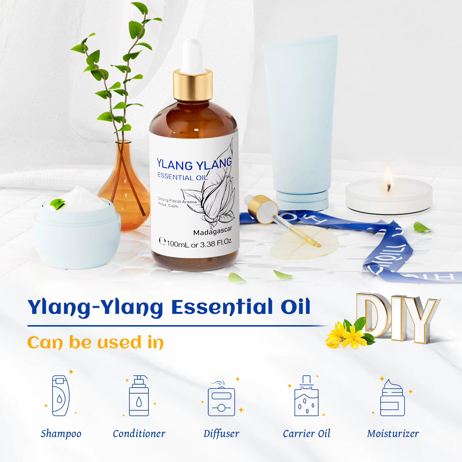 HIQILI huile essentielle d'ylang-ylang 100ML Citronella géranium 100%