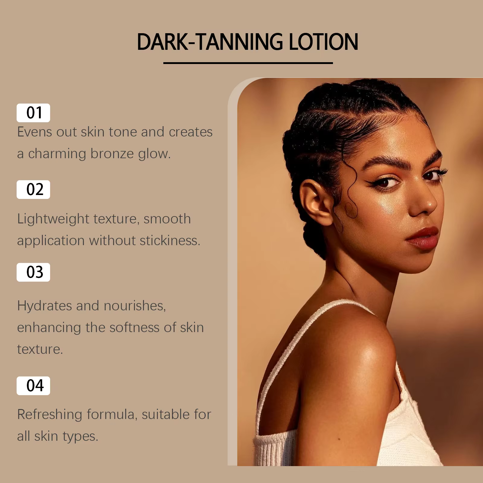 Lotion bronzante foncée à l'huile de coco