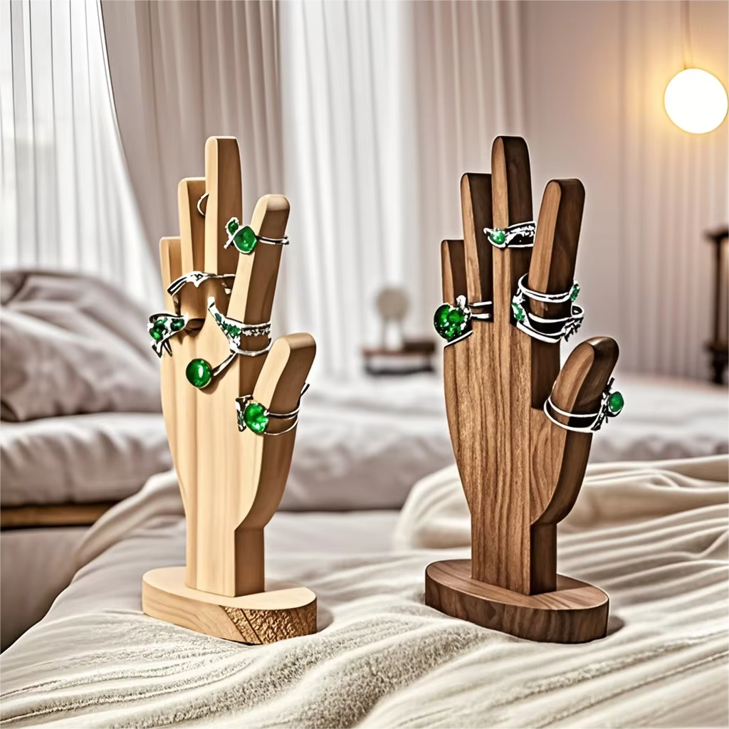 Présentoir à bijoux en forme de main, support multifonctionnel pour bijoux, présentoir de bracelet en forme de main, support en bois pour bagues, support de bague en forme de main