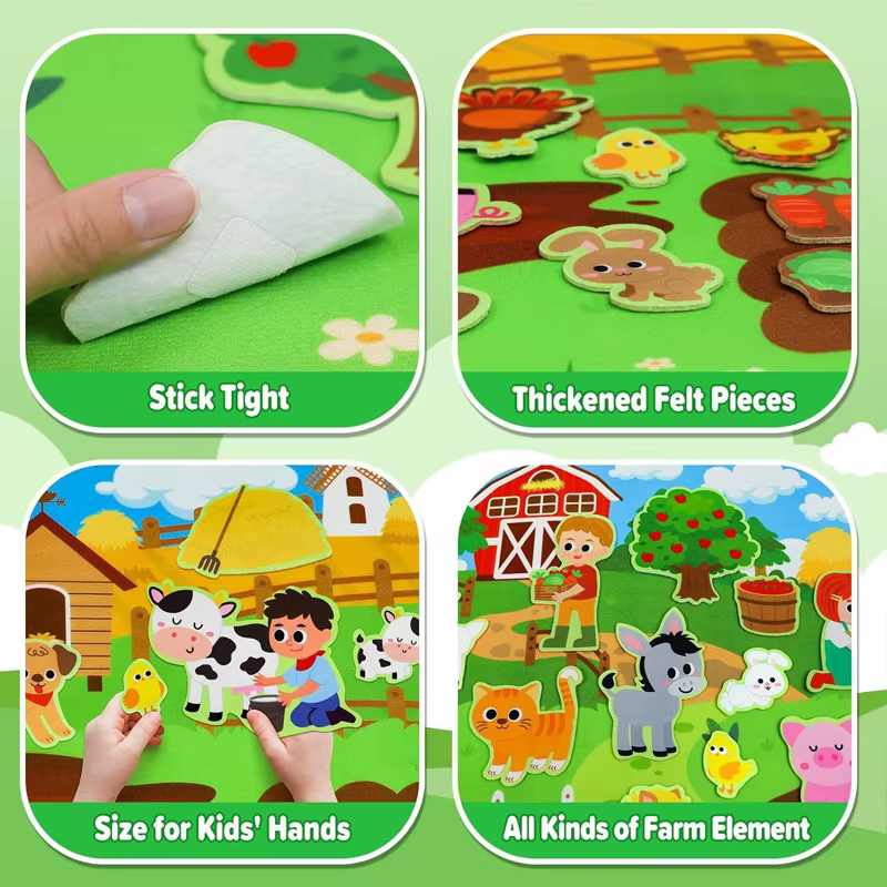 Ensemble de planches d'histoire en feutre d'animaux de ferme, Kit de jeu interactif d'apprentissage précoce, Puzzle mural suspendu, jouets regalos de tout-petits