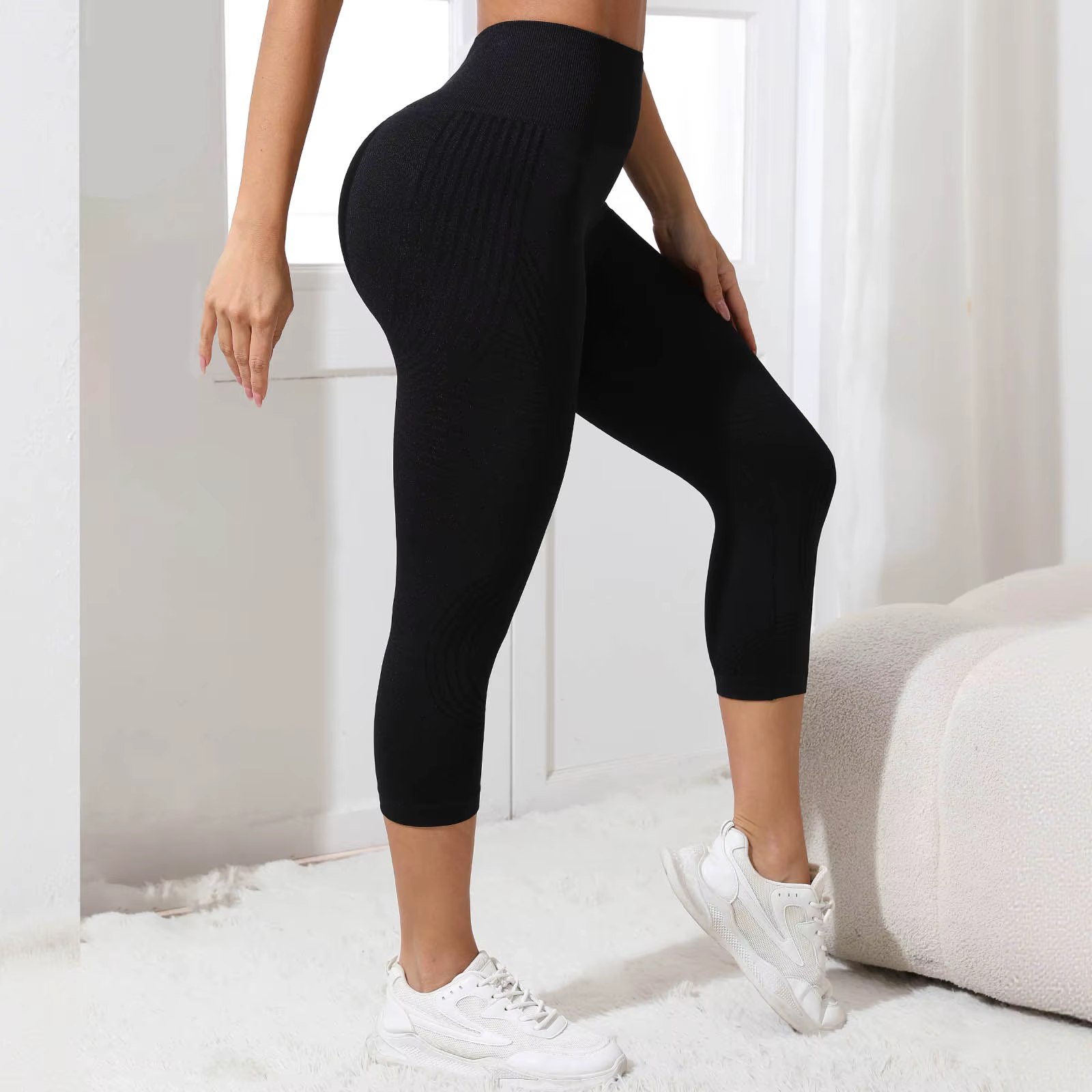 Leggings 3D anti-cellulite pour femmes, taille haute, effet push-up, contrôle du ventre, pour la gym, l'entraînement, le yoga, pantalon capri