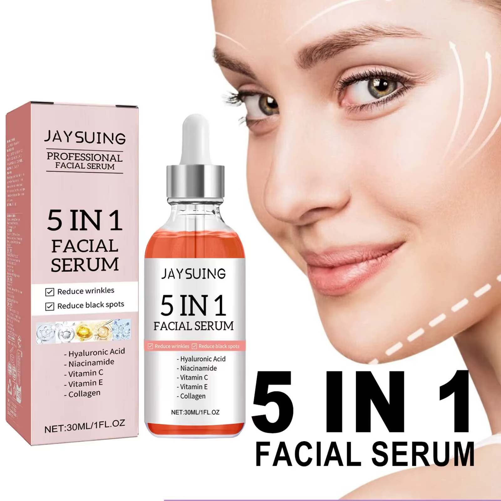 1/2/3/5 boîte 5 en 1 sérum pour le visage acide hyaluronique Essence hydratant rajeunissement vitamine C Niacinamide éclaircissant soins de la peau