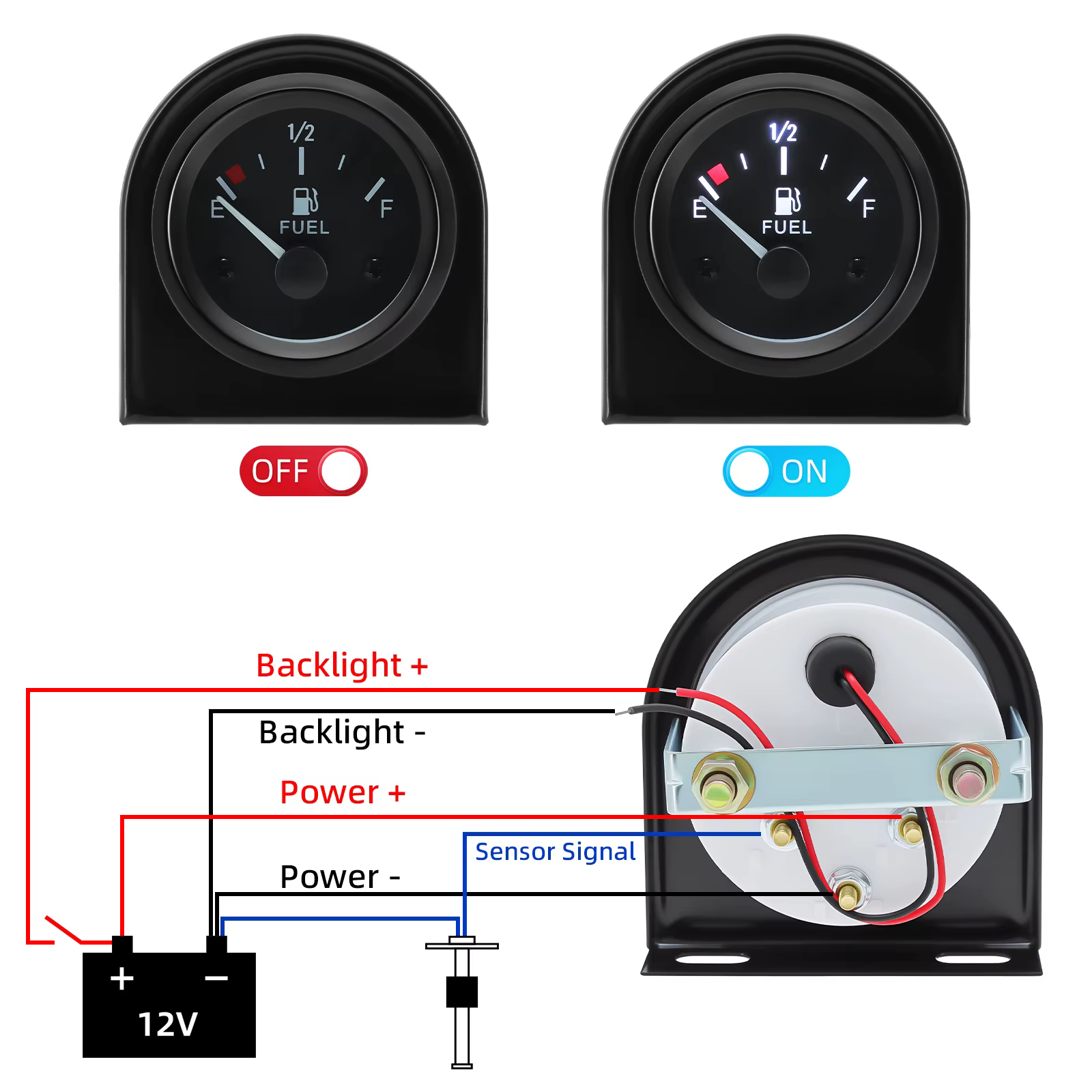 Jauge de niveau de carburant 240-33Ohm avec capteur de flotteur d'huile universel 2 "52mm jauge de carburant pointeur de lumière LED blanche pour voiture SUV camion 8 ~ 16V