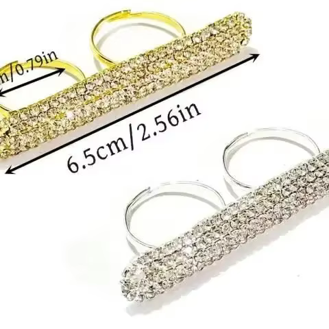 Anneau de barre Long à deux doigts, accessoires faits à la main, anneaux ouverts géométriques scintillants pour femmes, fête