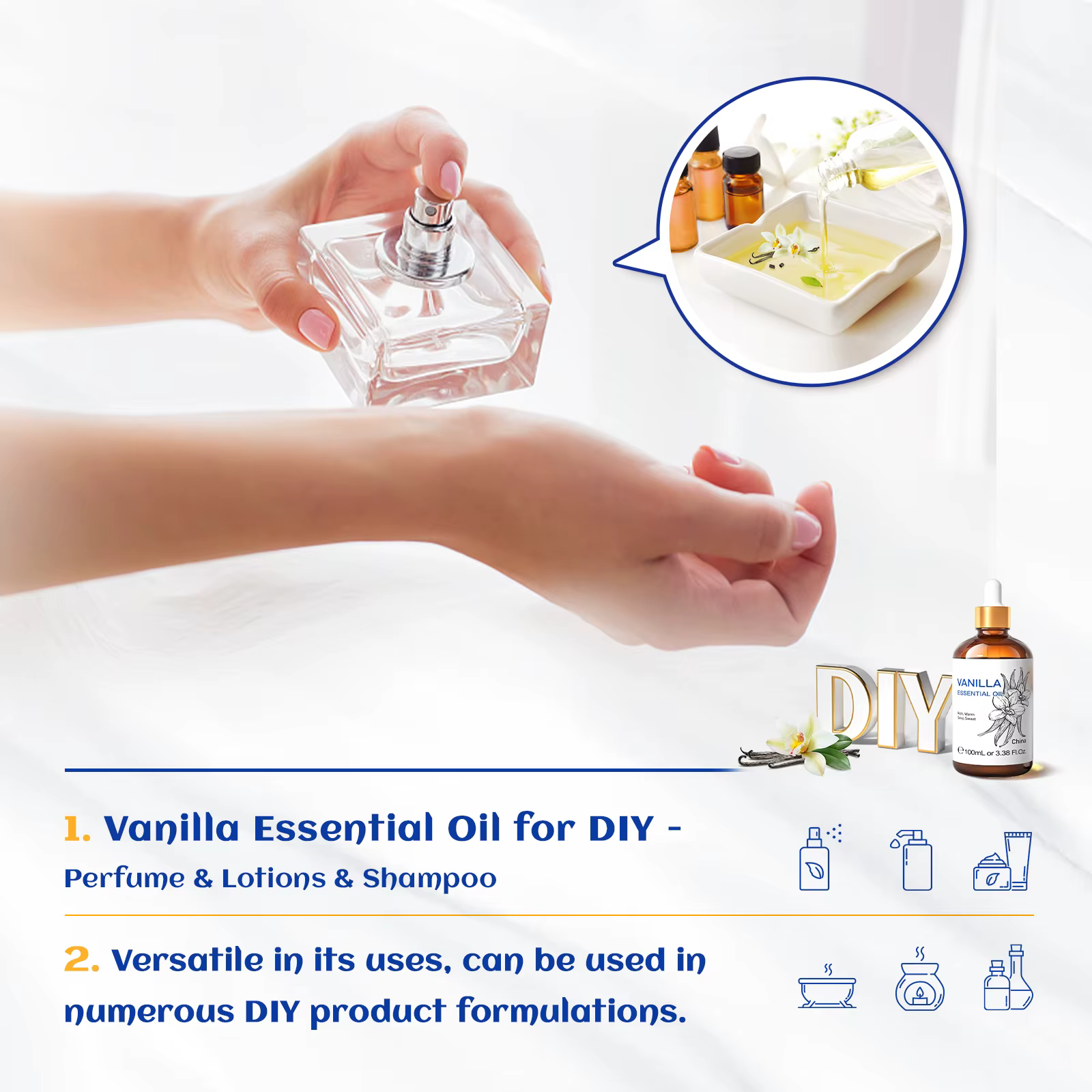 HIQILI huile essentielle de vanille 100ML pour diffuseur fabrication de bougies encens doux Orange lavande jasminum Massage soins du corps