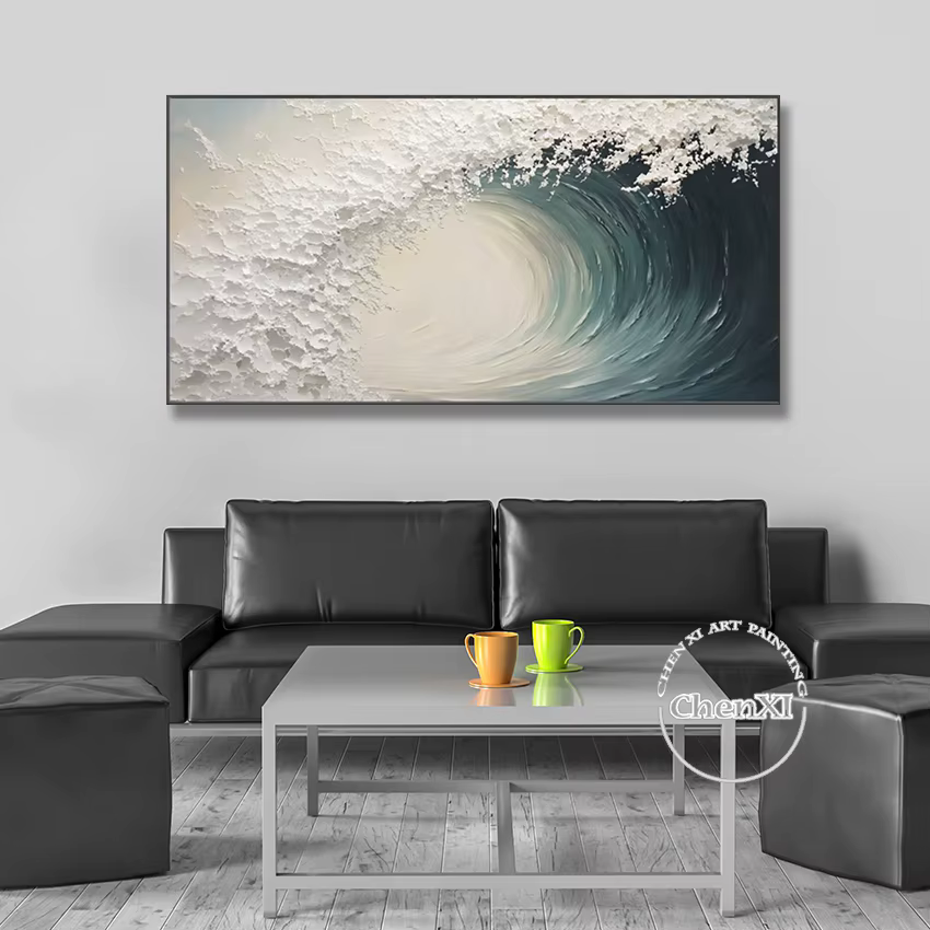 Toile murale peinture à l'huile, mer avec des vagues battantes, image d'art de chambre à coucher, décoration d'appartement, sans cadre, de haute qualité