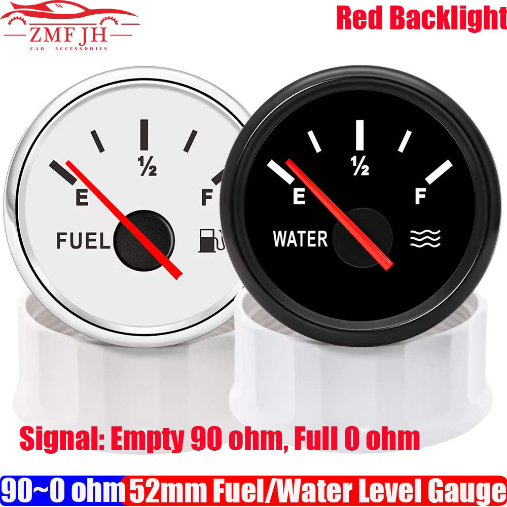 Jauge de niveau d'eau personnalisée 2 "52mm avec lumière rouge 90-0 ohm, indicateur de niveau de carburant, indicateur de niveau de réservoir d'huile pour voiture, bateau, Yacht