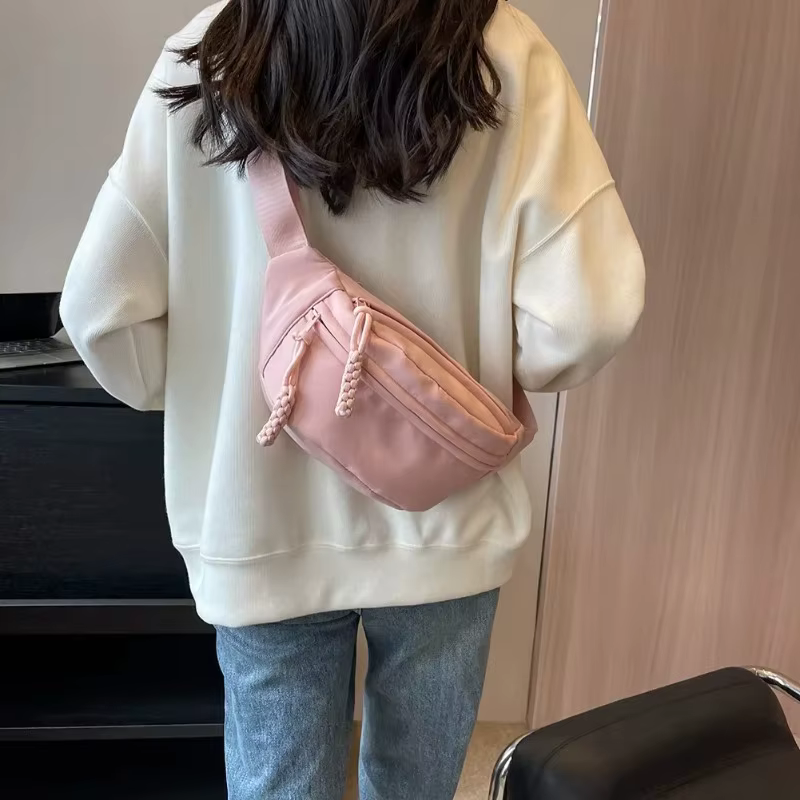 Sac de poitrine demi-lune en toile pour femme, sac banane décontracté à bandoulière