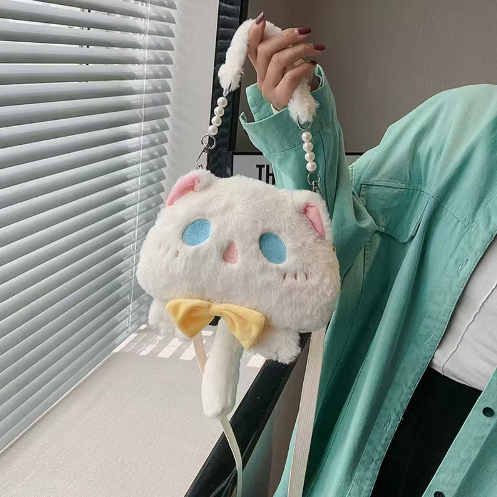 Sac à main mignon grande capacité en fausse fourrure en forme de chat, sac bandoulière pour femme