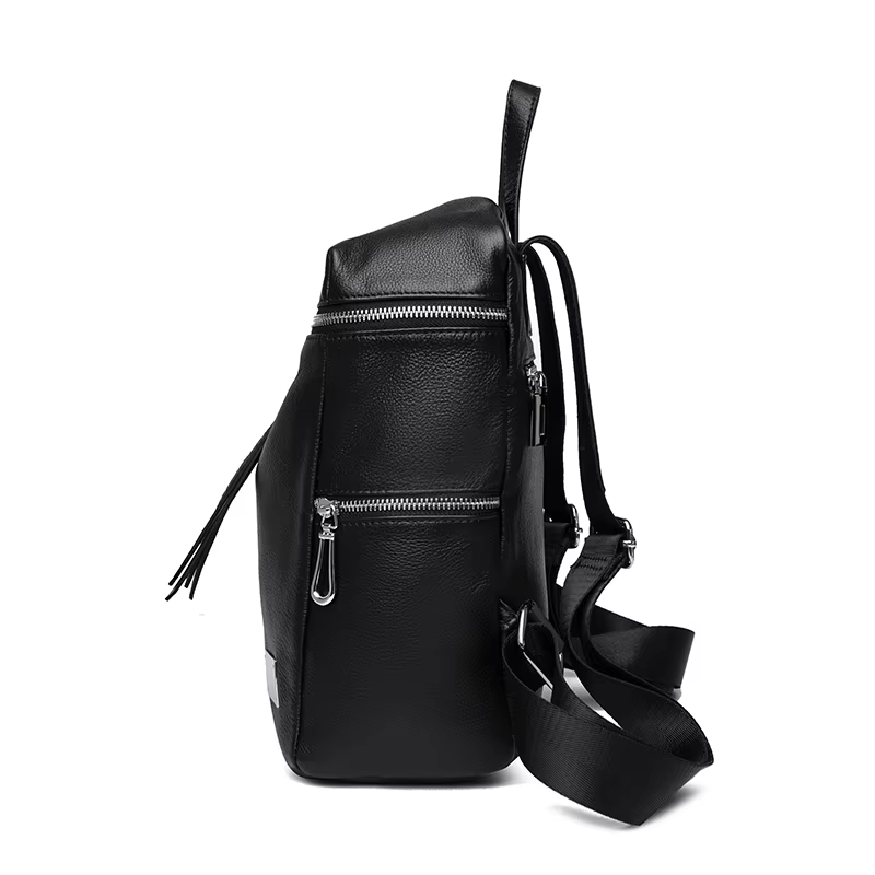 Sac à dos noir en cuir véritable, sac pour femme en cuir de vache de style simple, sac à bandoulière simple et double, sac de travail et de shopping