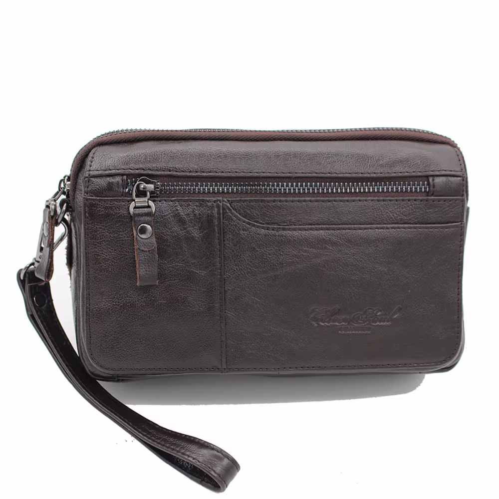 Hommes pochette portefeuille sac Long sac à main en cuir véritable étui à cigarettes porte-carte poche véritable peau de vache mâle argent pratique sacs de poignet