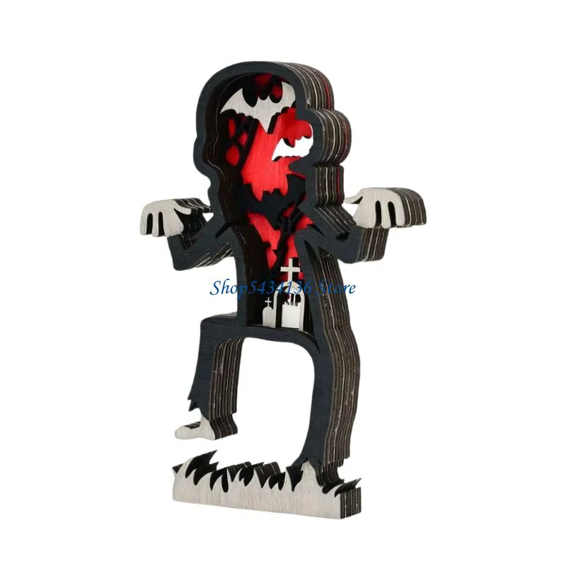 H7ed Light Up Halloween Decors en bois Halloween Signes en bois Centres table