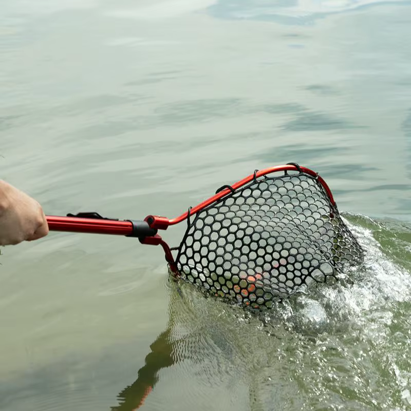 Filet de pêche avec poignée, filet d'atterrissage télescopique Portable en maille de Silicone pliable, filet à main pour poisson, accessoire d'équipement de pêche