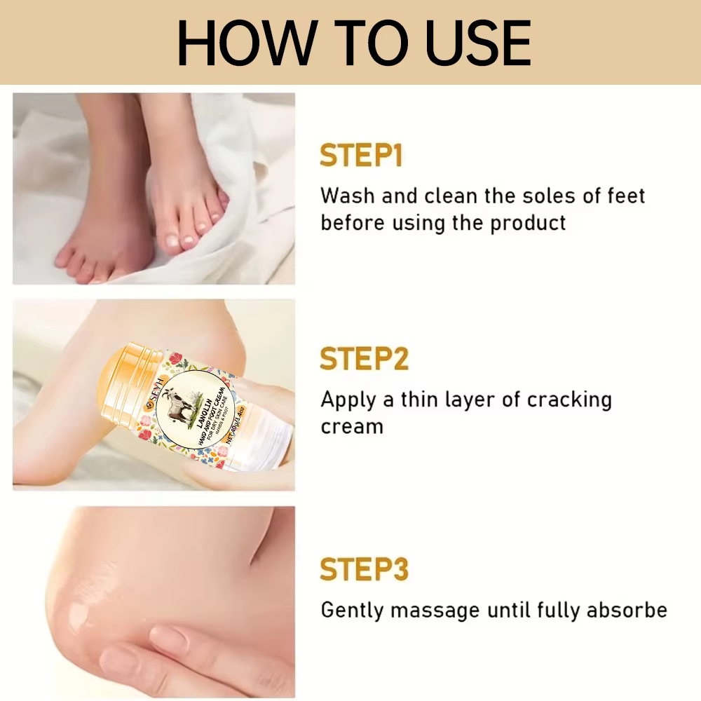 SEYH 40g Lotion pour mains et pieds secs et craquelés riche en laine graisse acide hyaluronique vitamine E hydrate la peau longue durée Portable