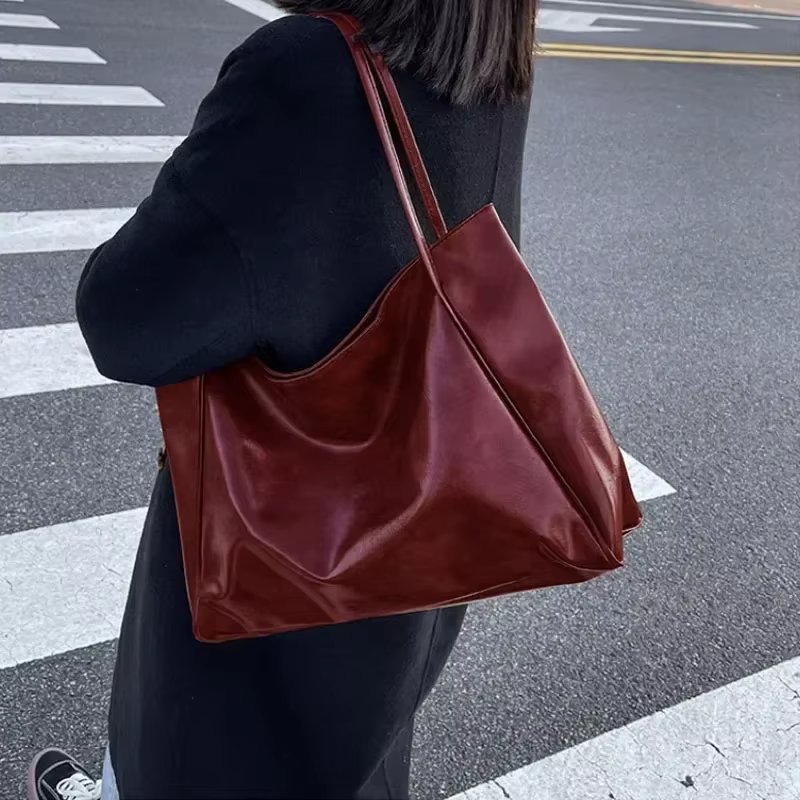 Sac fourre-tout en cuir PU souple pour femme, sac à bandoulière rétro, sacs de seau portables décontractés, poudres sous les bras, grande capacité, mode initiée
