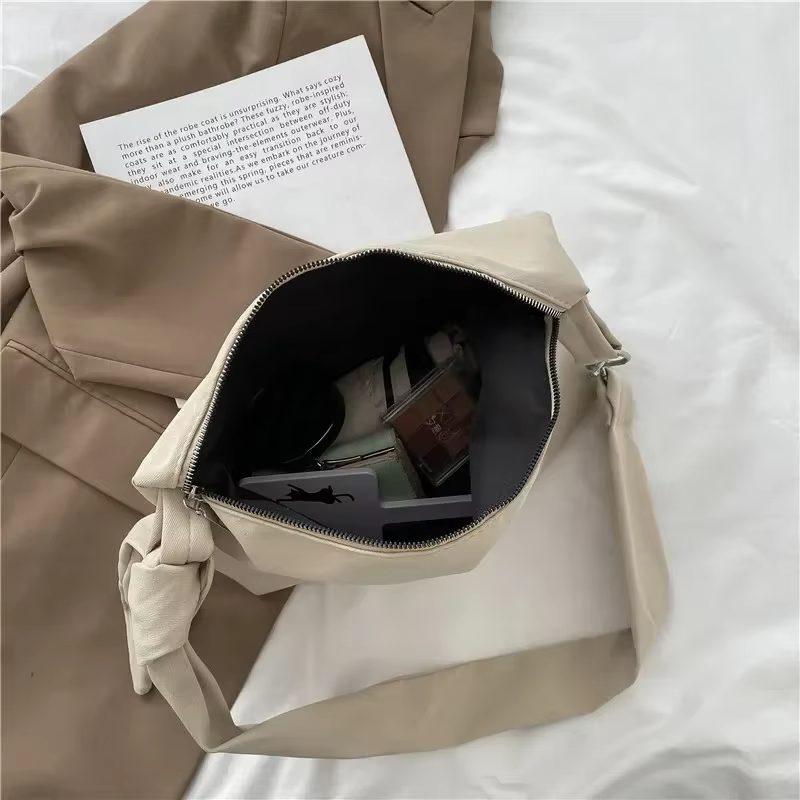 Sac à Main à Bandoulière Noir pour Femme et Fille, Sacoche Décontractée, Solide, Simple, à Bretelles Nouées, Fourre-Tout