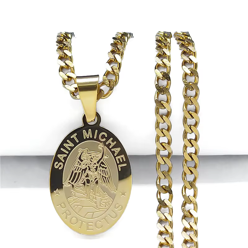 SAINT MICHAEL PROTECT US archange acier inoxydable Saint Michael collier hommes/femmes couleur or pendentif collier bijoux N3032S05