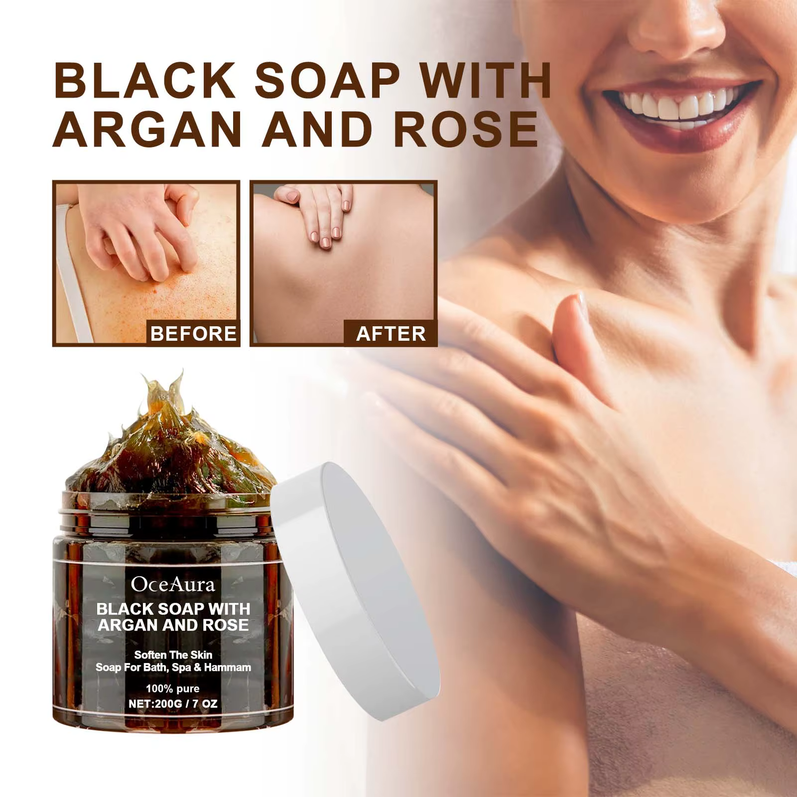 OCEAURA 200g savon noir avec Argan et Rose manque Beldi