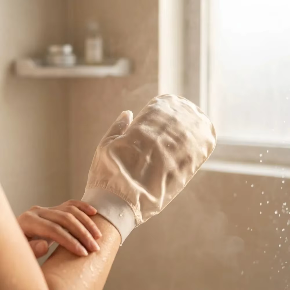 Gant de bain exfoliant en soie