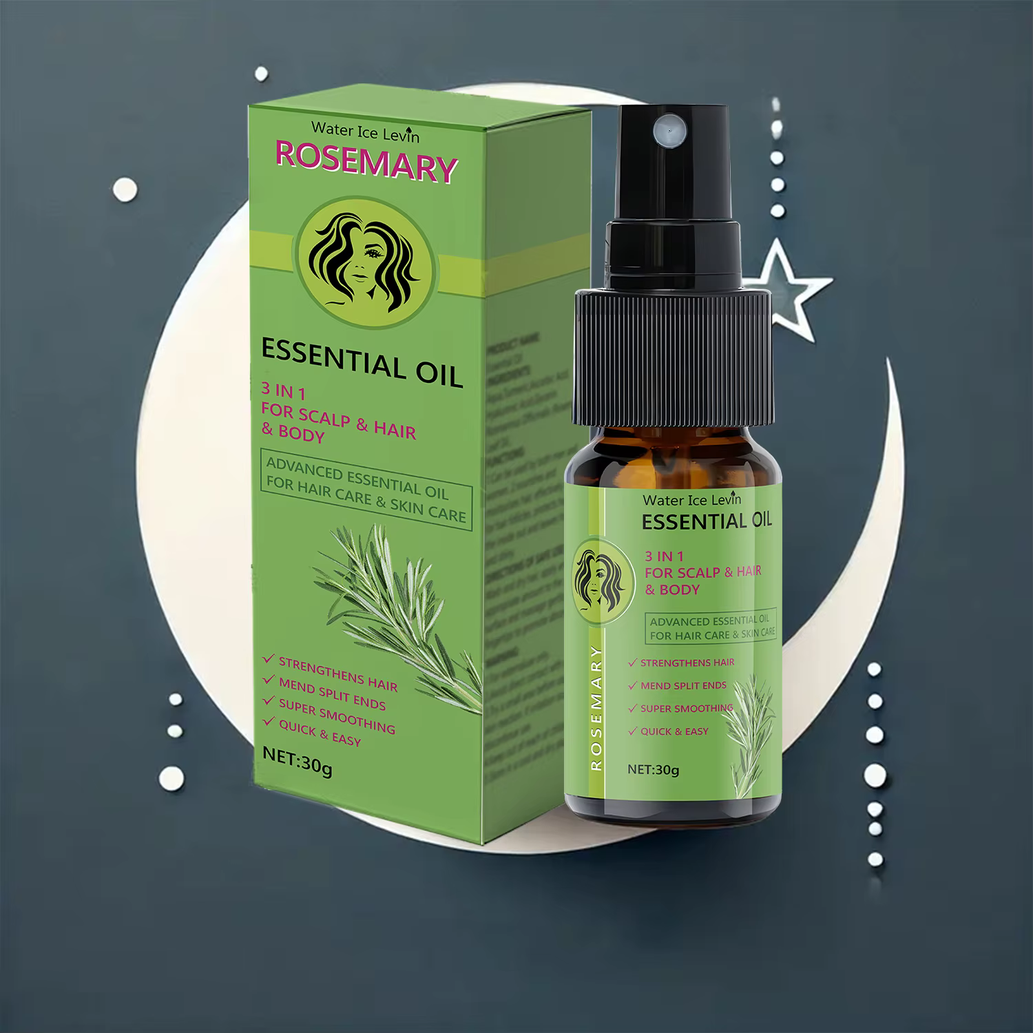 Huile Essentielle de Romarin 3 en 1 pour Cheveux et Cuir Chevelu - Renforce et Lisse