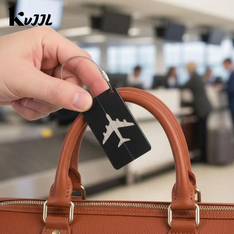 Étiquette de bagage en alliage d'aluminium pour avion, anti-perte, avec porte-carte d'identité, couleur unie, accessoires de voyage