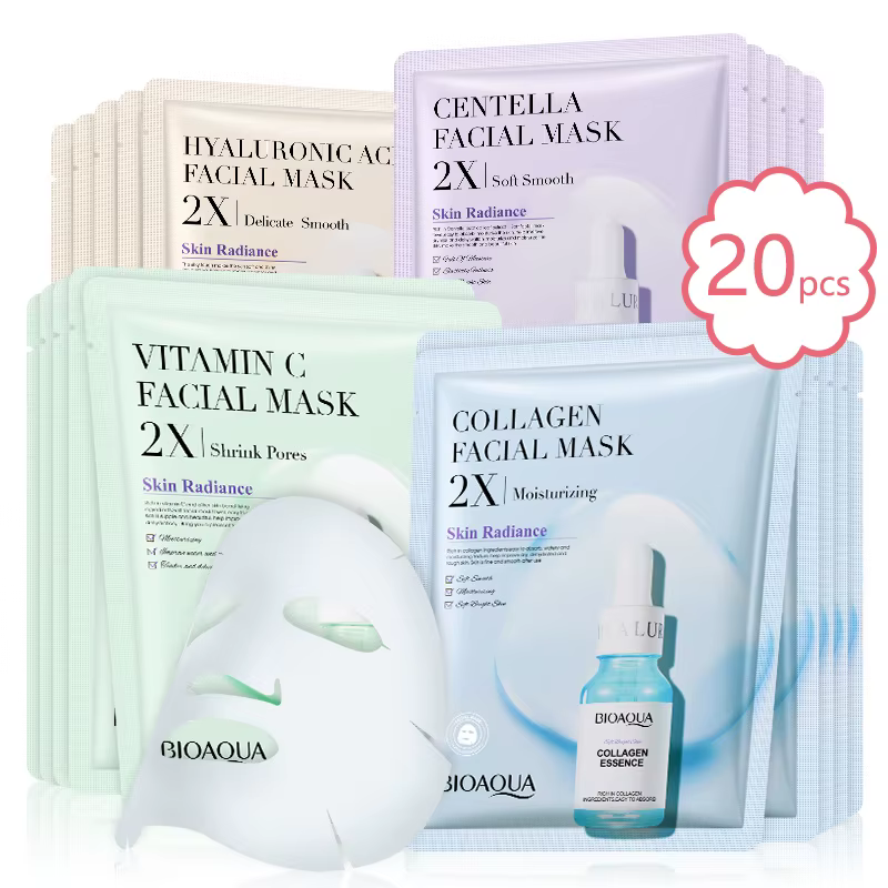 20 pièces BIOAQUA Centella collagène masque Facial VC hydratant rafraîchissant feuille masques acide hyaluronique