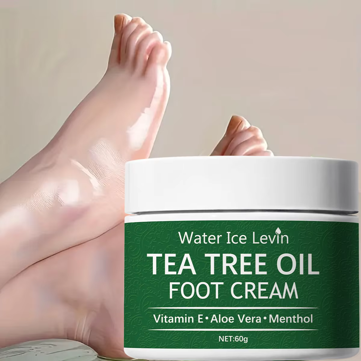 Crème pour les pieds à l'huile d'arbre à thé Water Ice Levin – Vitamine E Aloe Vera Menthol Ralent