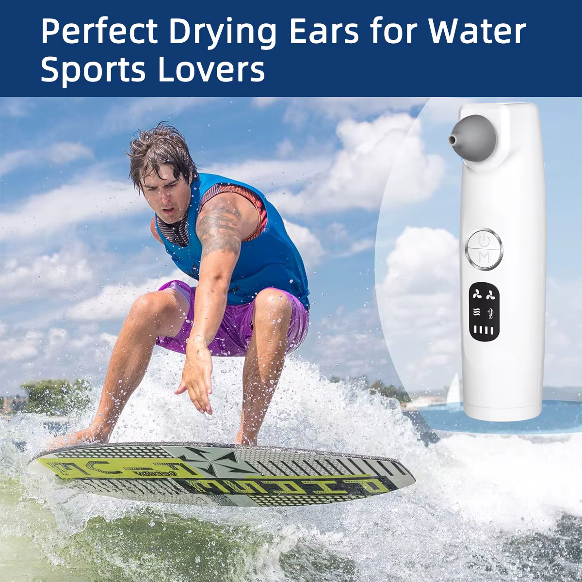 Sèche-oreilles dispositif de séchage d'oreille rechargeable avec écran LCD pour dissolvant d'eau d'oreille pour la douche, la natation et autres sports nautiques
