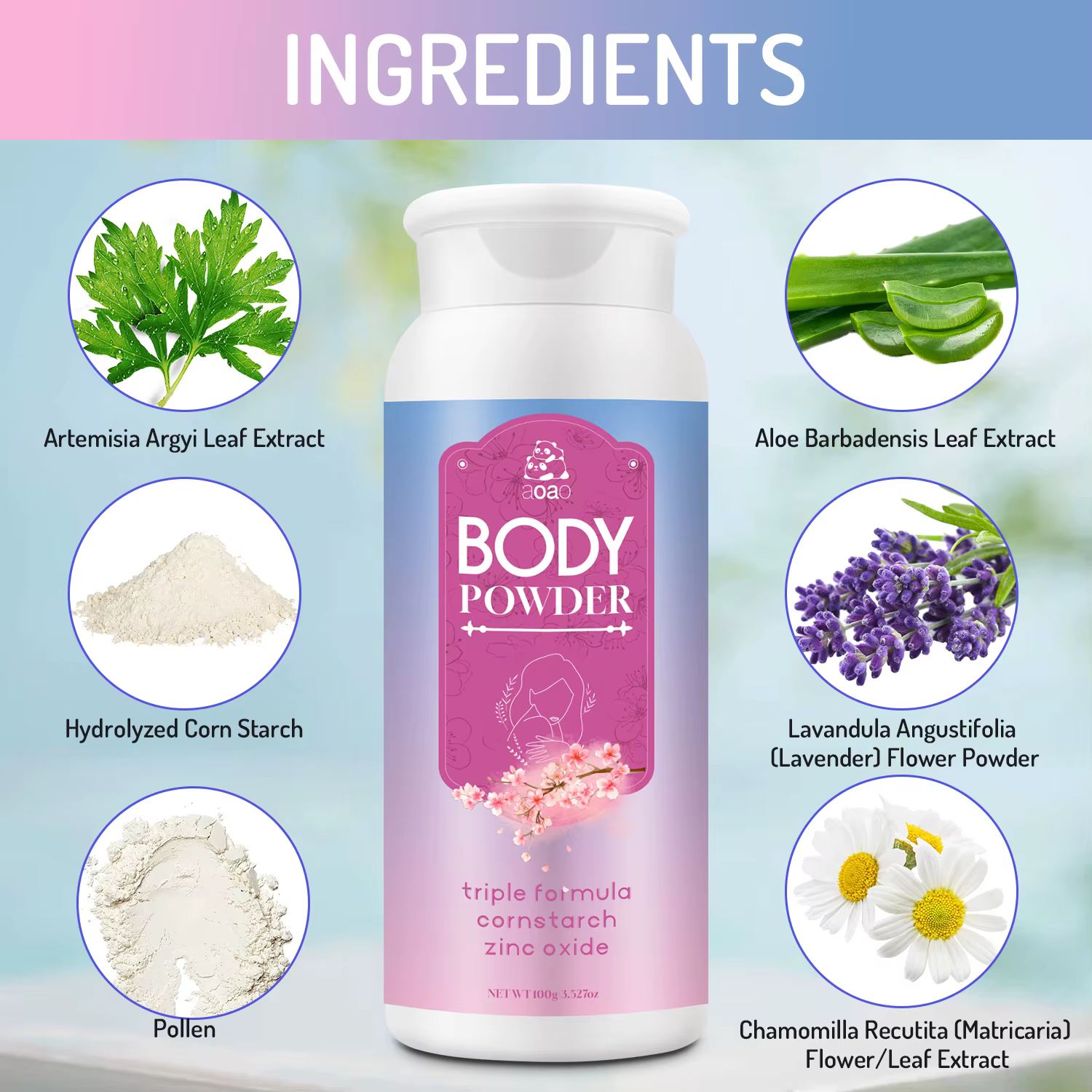 Aoao Sakura poudre pour le corps en fleurs de cerisier-amidon de maïs naturel et oxyde de zinc avec aloe vera et