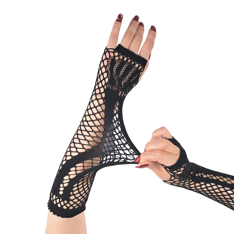 Manchons de bras ajourés noirs et Sexy, maille Punk, manches longues respirantes pour filles, décoration, gants de Performance Cosplay