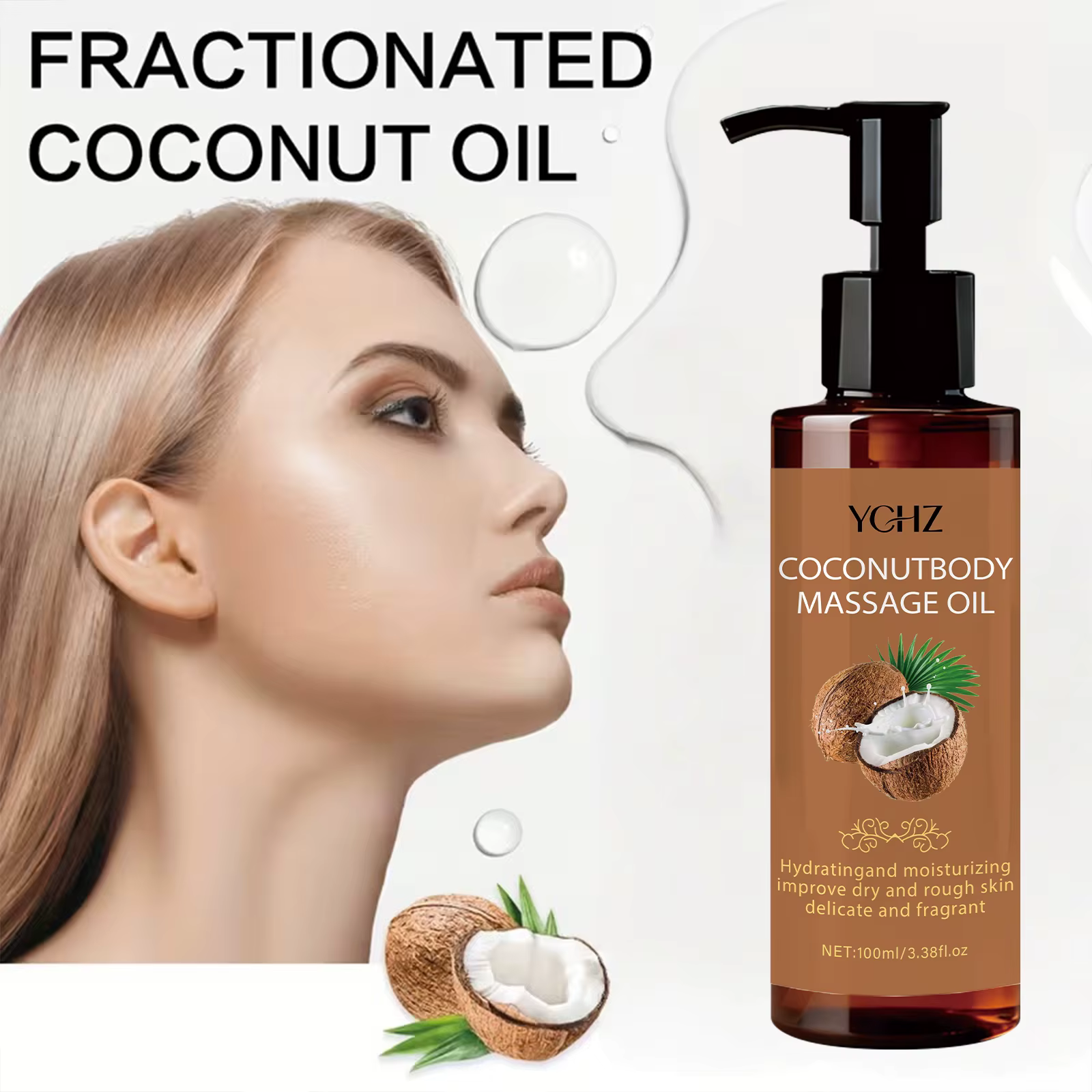 Huile de massage hydratante à la noix de coco - Hydratante et nourrissante
